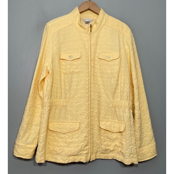 Christopher Banks Jacket Size Large Yellow Textured Artsy Zip Preppy Shacket - Picture 1 of 12